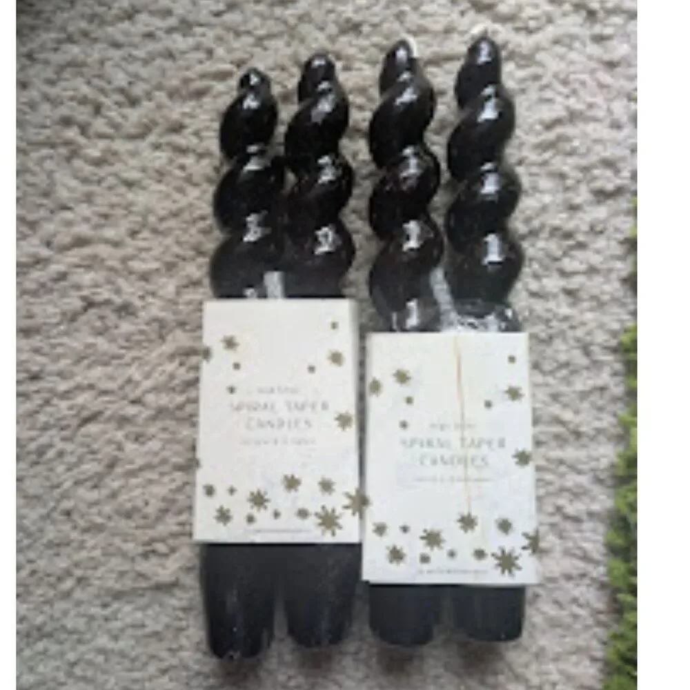 NIB Anthropologie High Shine Black Spiral Taper Candles, Set of 2
